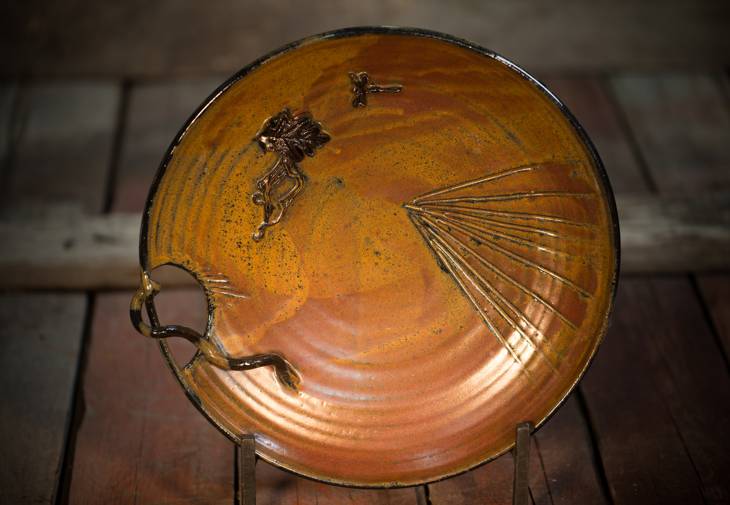 Brown Plate with Pine Needles