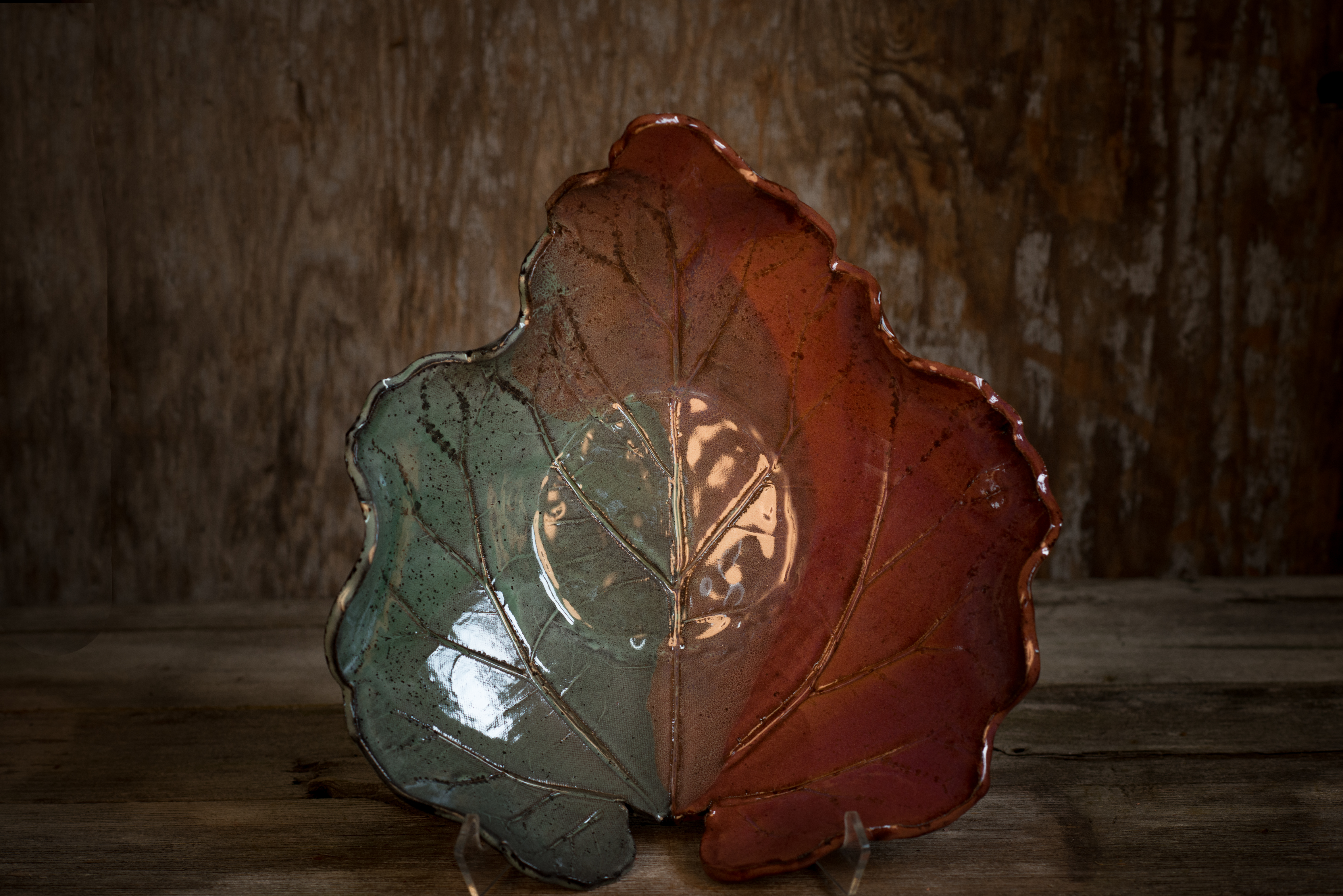 Green & Rust Leaf Dish