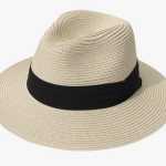 packable tan panama hat with black ribbon