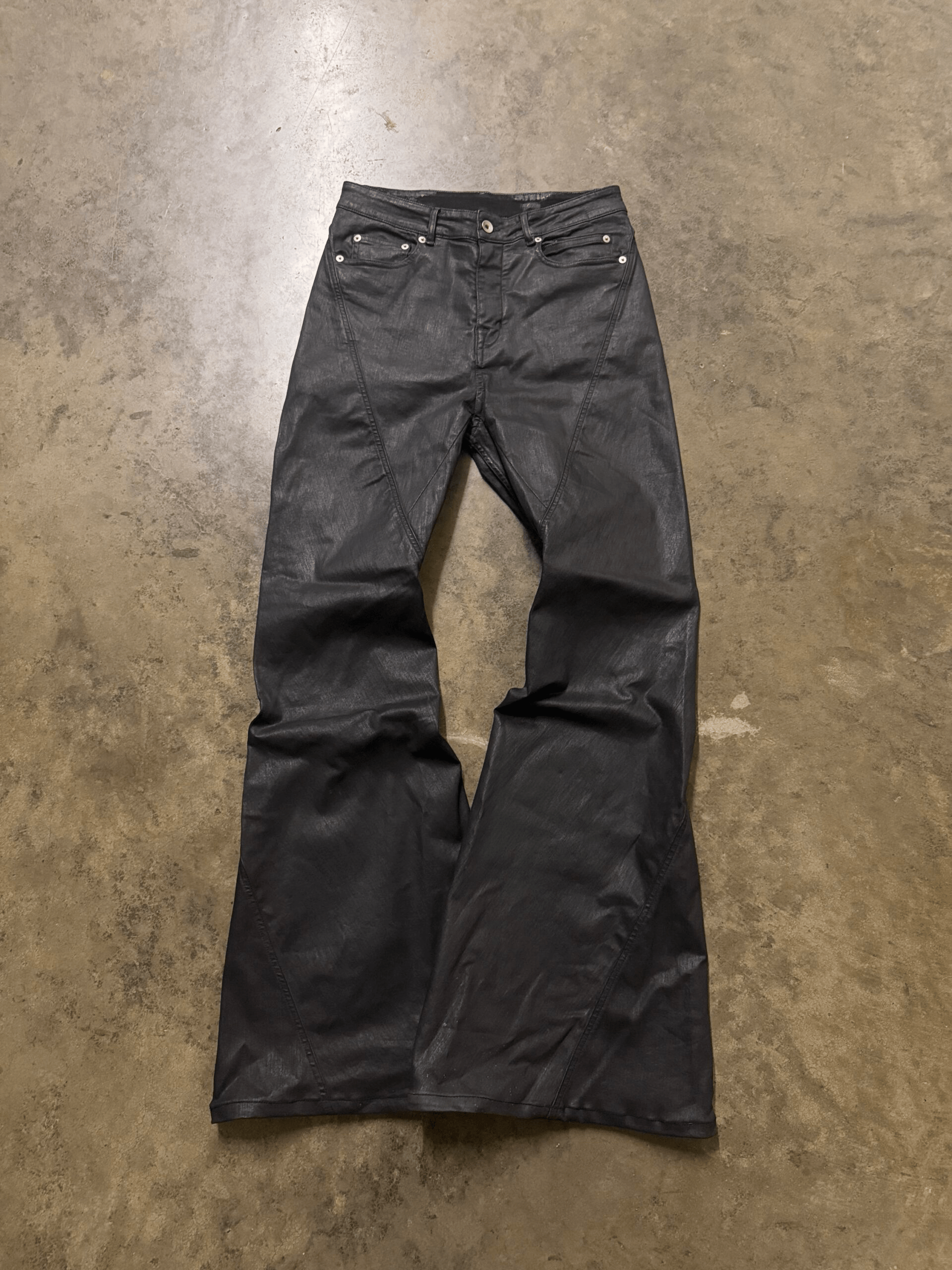 Rick Owens FW25 'Concordians' SBW Waxed Bias Bootcut Jeans