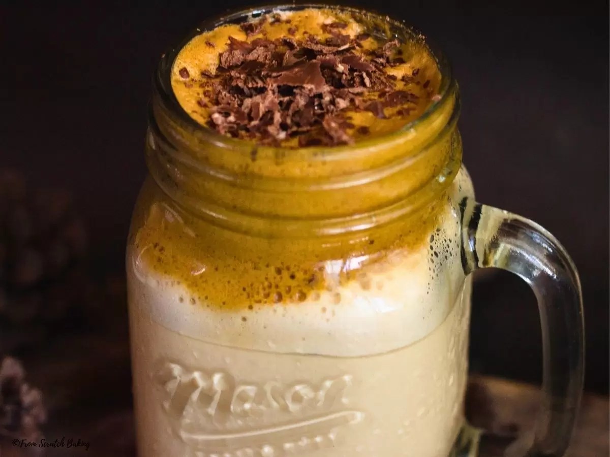 whipped Dalgona Coffee in a mason jar