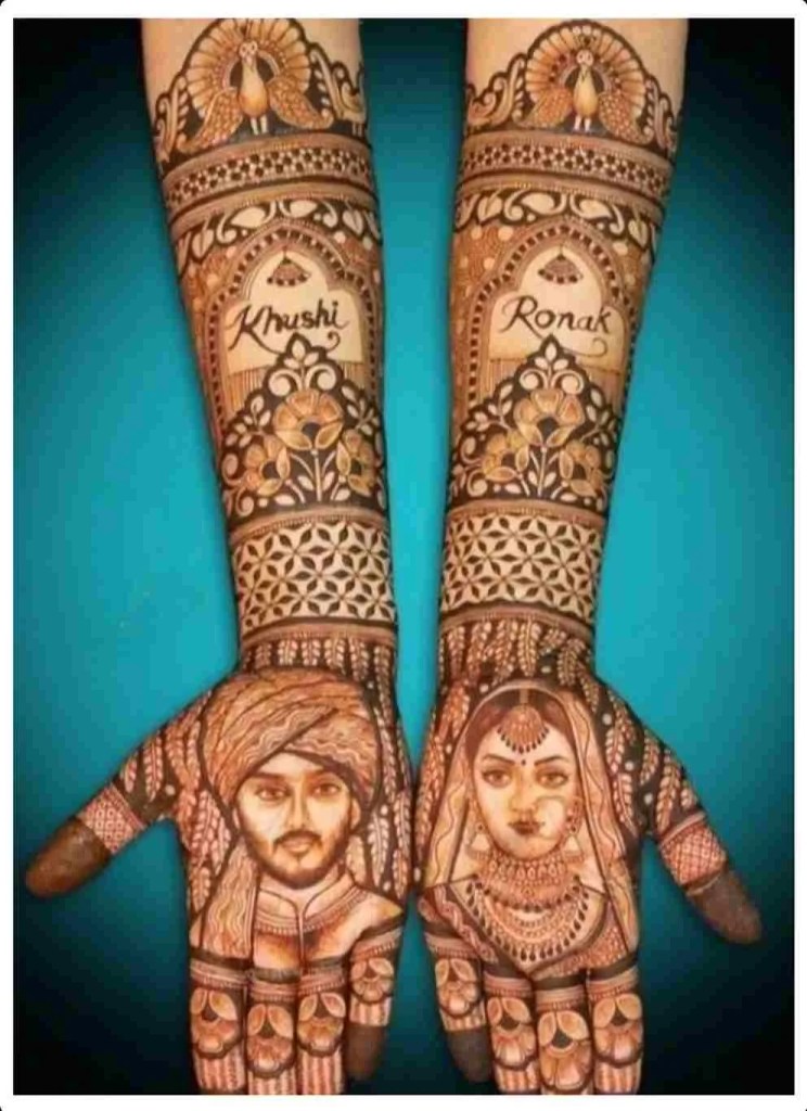 Home 330 Dulha Dulhan Portrait Mehndi Design Front Simple and Beautiful