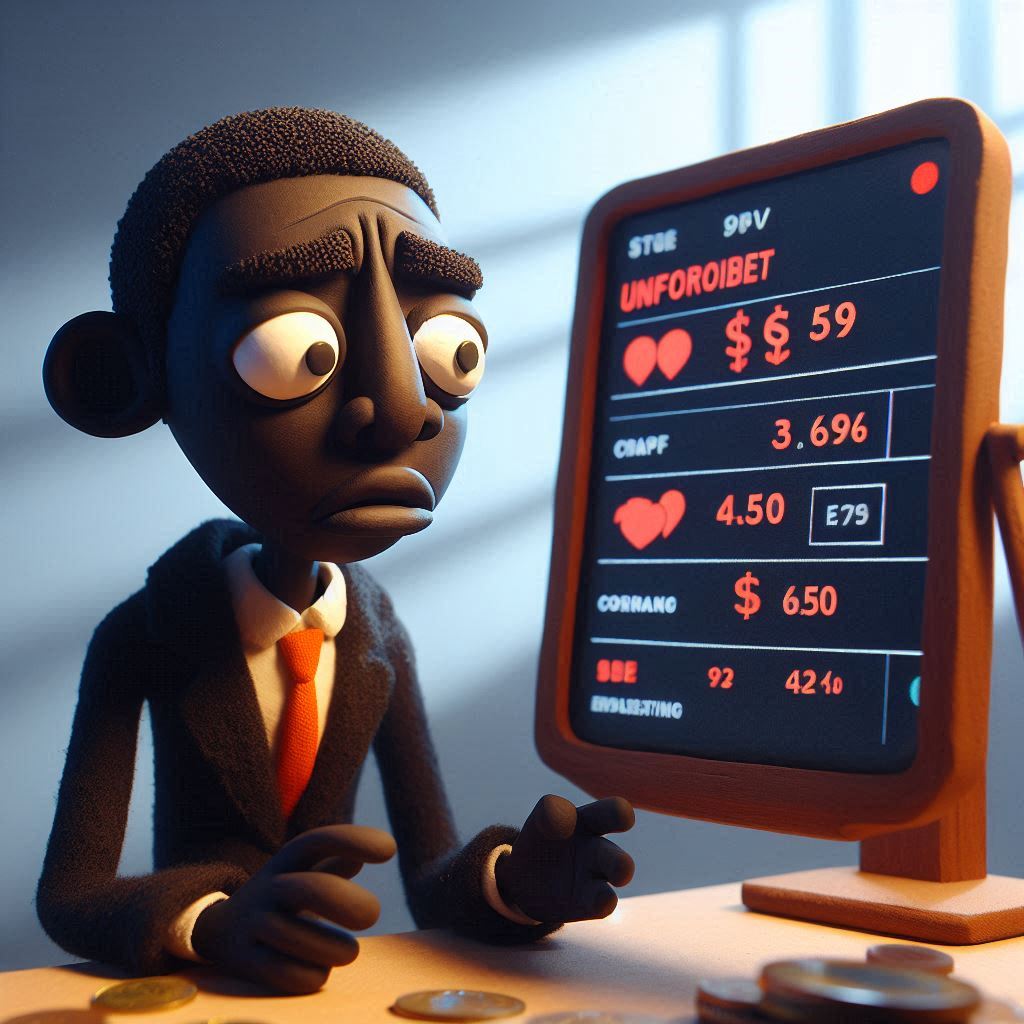 Man looking stressed at a screen showing bad currency exchange rates