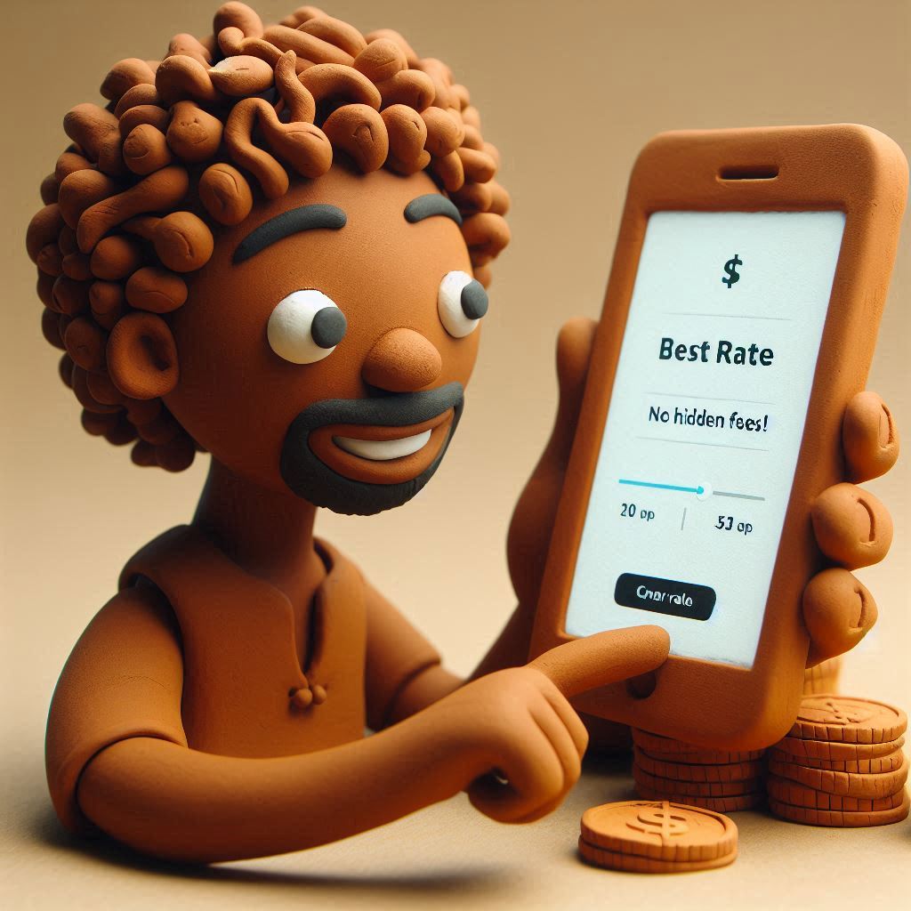 Man using a peer-to-peer currency exchange app, smiling