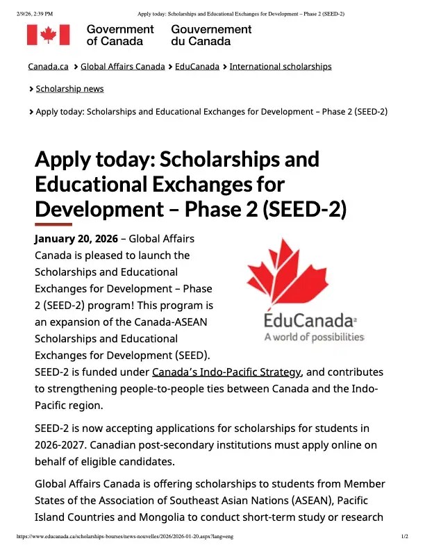 Scholarship Opportunity – SEED-2 Program Now Open to FSM Students