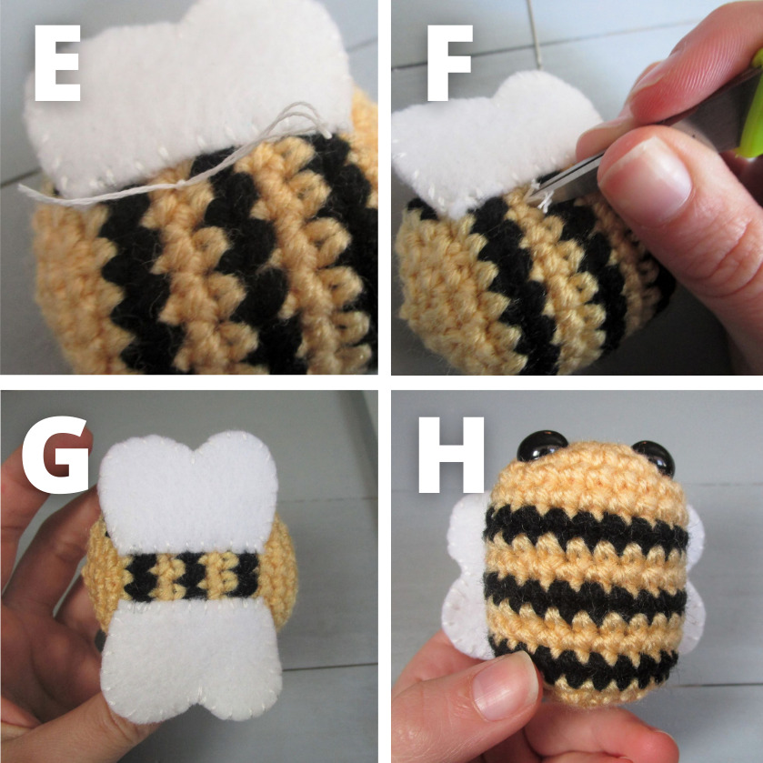 crochet bee wing placement
