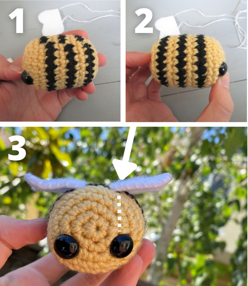 crochet bee safety eye position diagrams