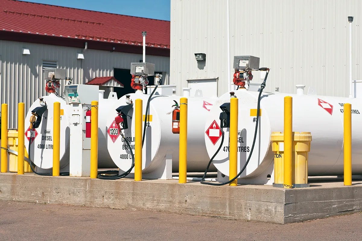 On-site diesel and gasoline storage tanks with dispensing equipment