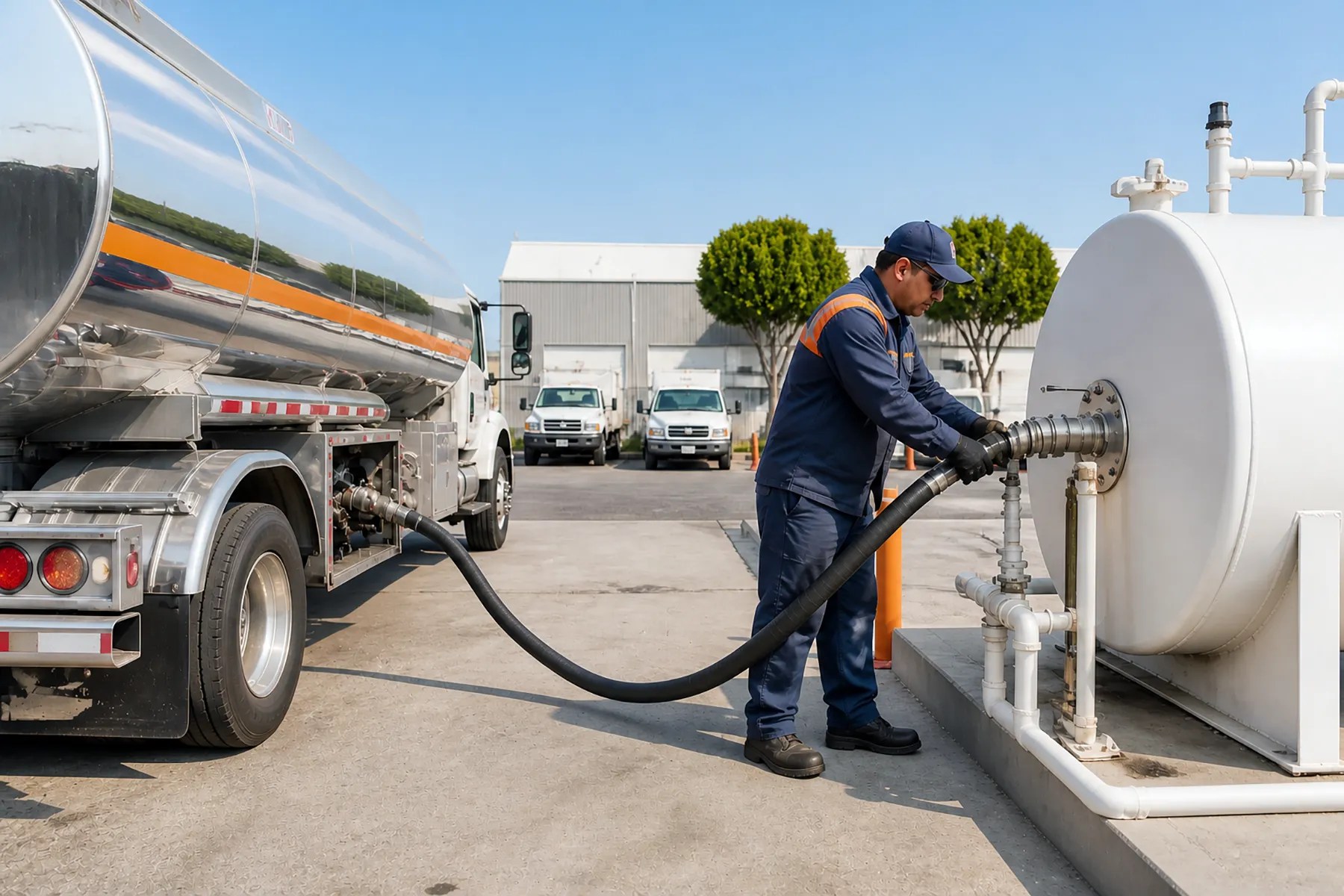 Commercial gasoline delivery to an on-site fuel tank at a business facility