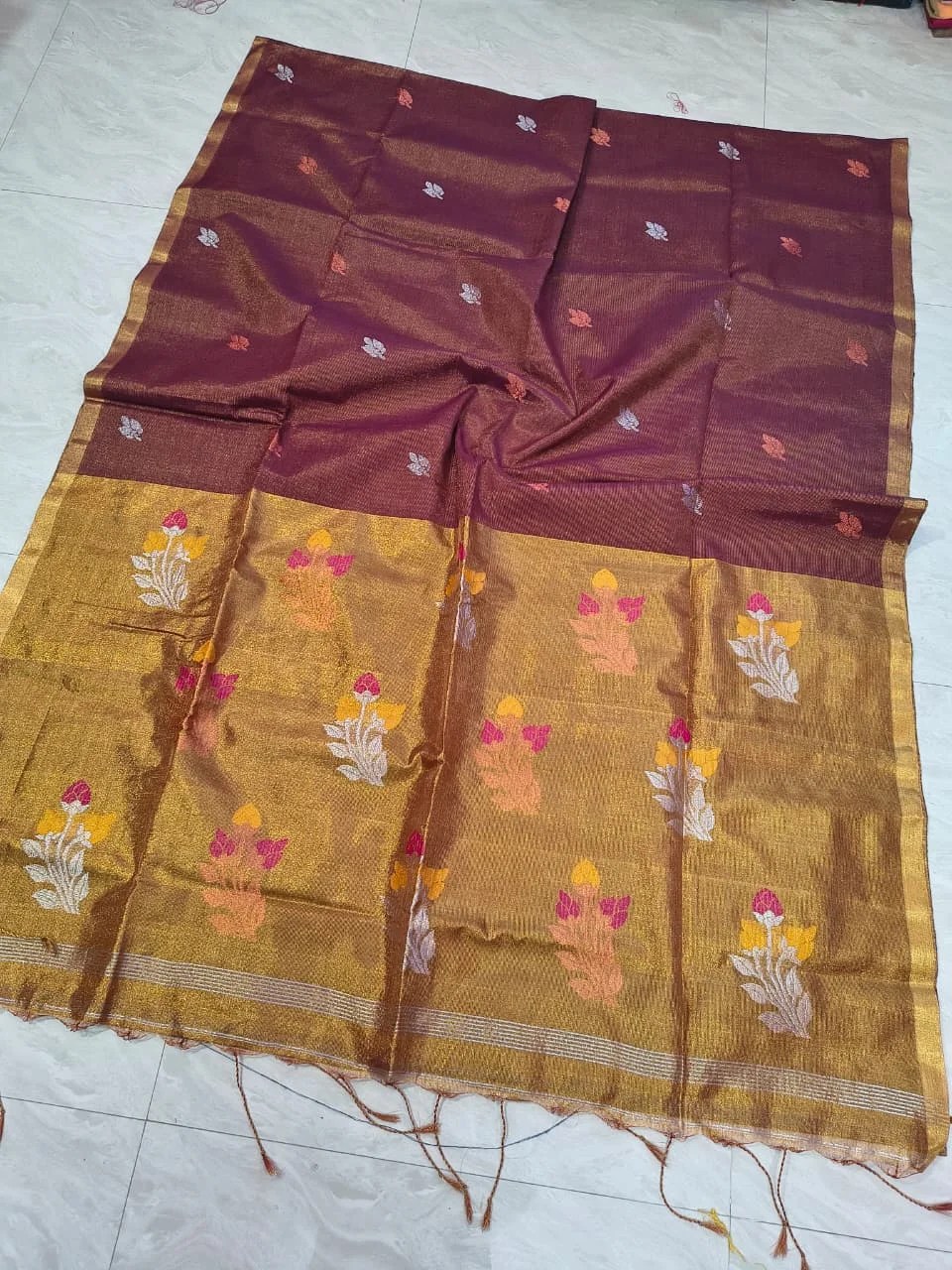 Exclusive Dual Tone Pata Tissue Sari With Blouse Piece