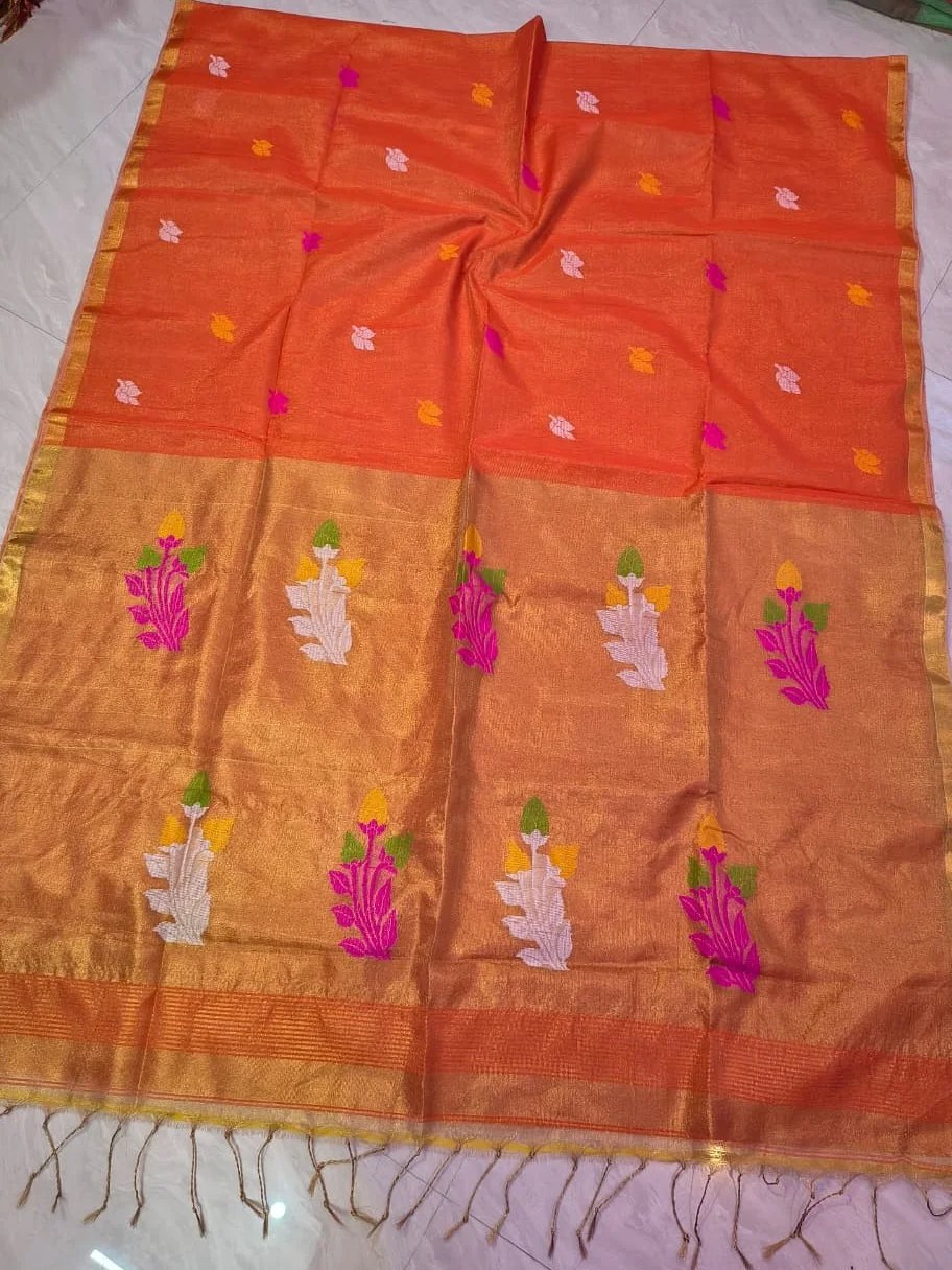 Exclusive Dual Tone Pata Tissue Sari With Blouse Piece