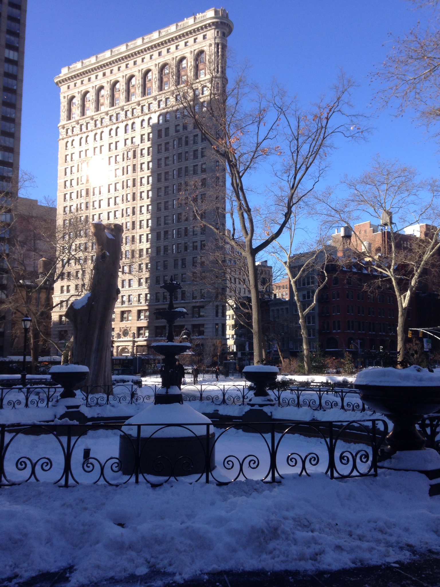 Snowy Madison Square Park in NYC