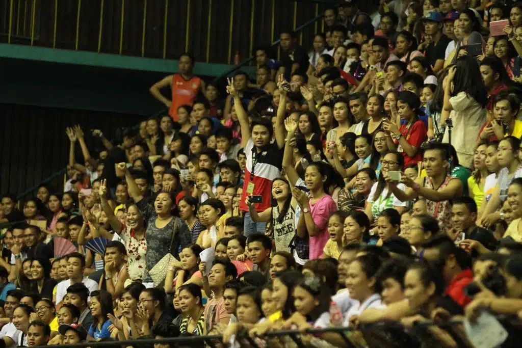 The jam-packed crowd at the USC Gym.