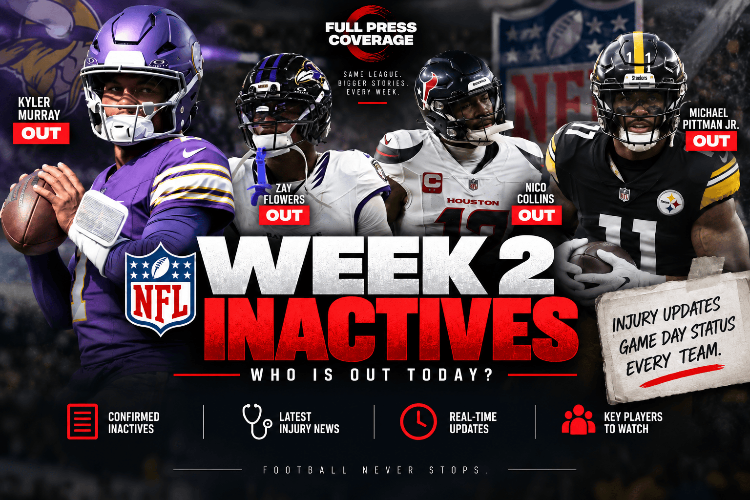 NFL Week 2 Inactives: Who Is Out Today? Full Sunday Injury Tracker