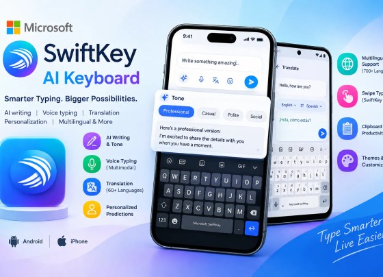 Microsoft SwiftKey AI Keyboard with AI writing, voice typing, translation, and personalized typing features