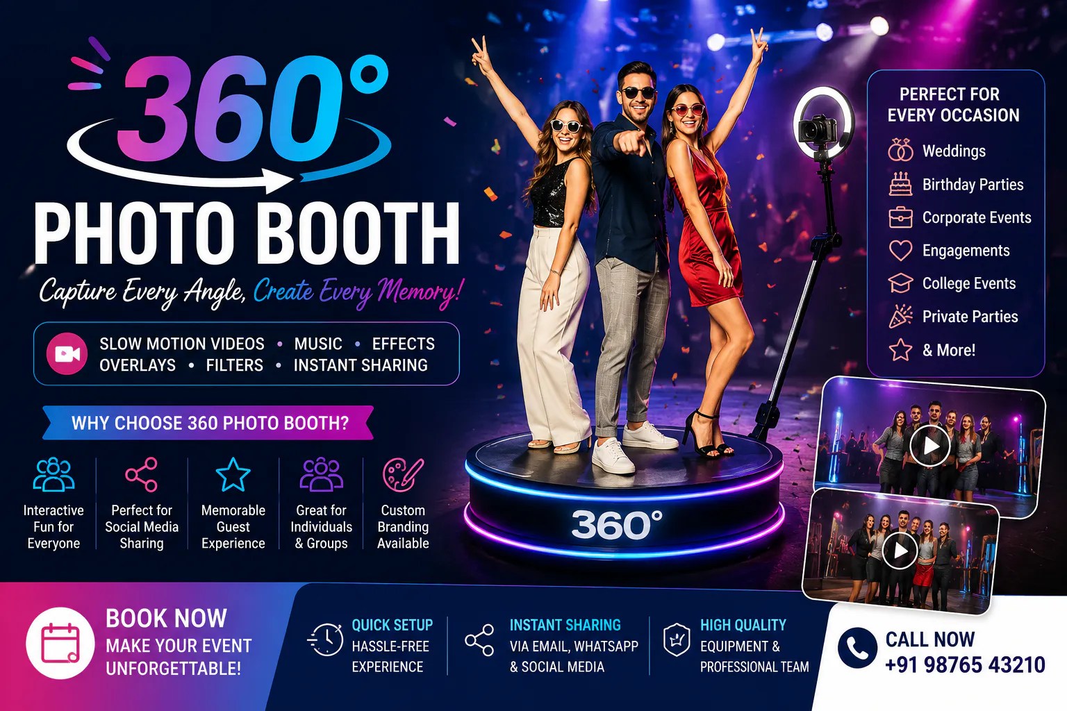 360 photo booth rental for weddings, birthday parties, and corporate events
