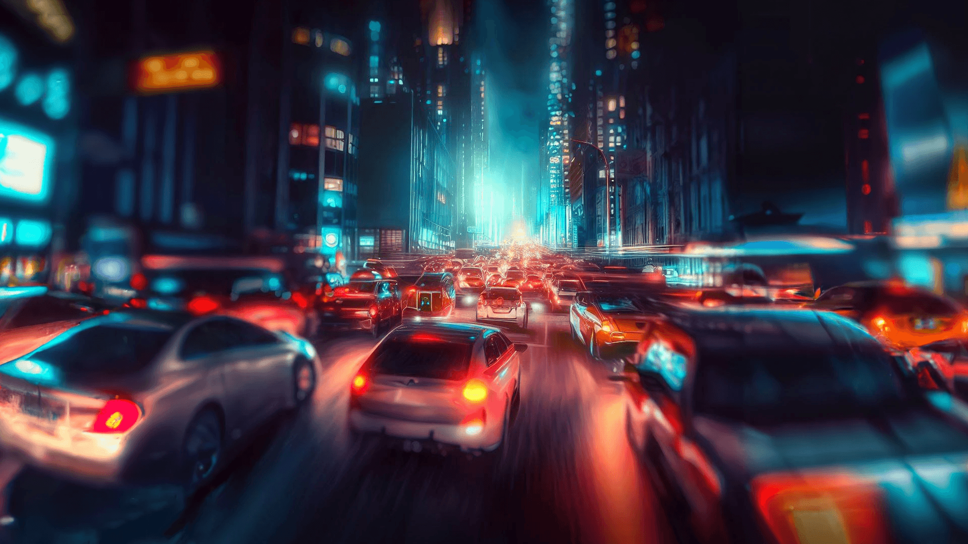 An image of an eye-catching night-time picture of a street with heavy traffic jam in a busy, metropolitan city for the article Mastering SEO for Small and Mid-Sized Businesses published on the Fundamentally Content blog.