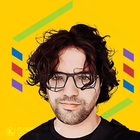 Illustration of a portrait of co-founder Umar Asad, Ambassador of Buzz at Fundamentally Content