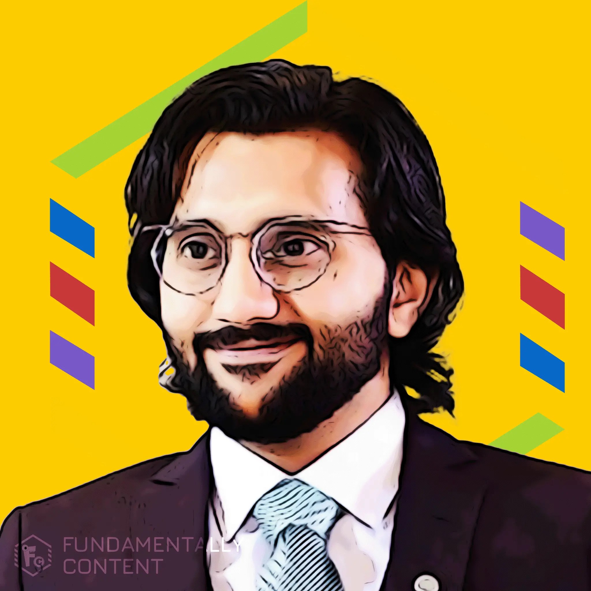 Illustration of a portrait of Syed Junaid Sarwar, Sorcerer of Persuasion at Fundamentally Content