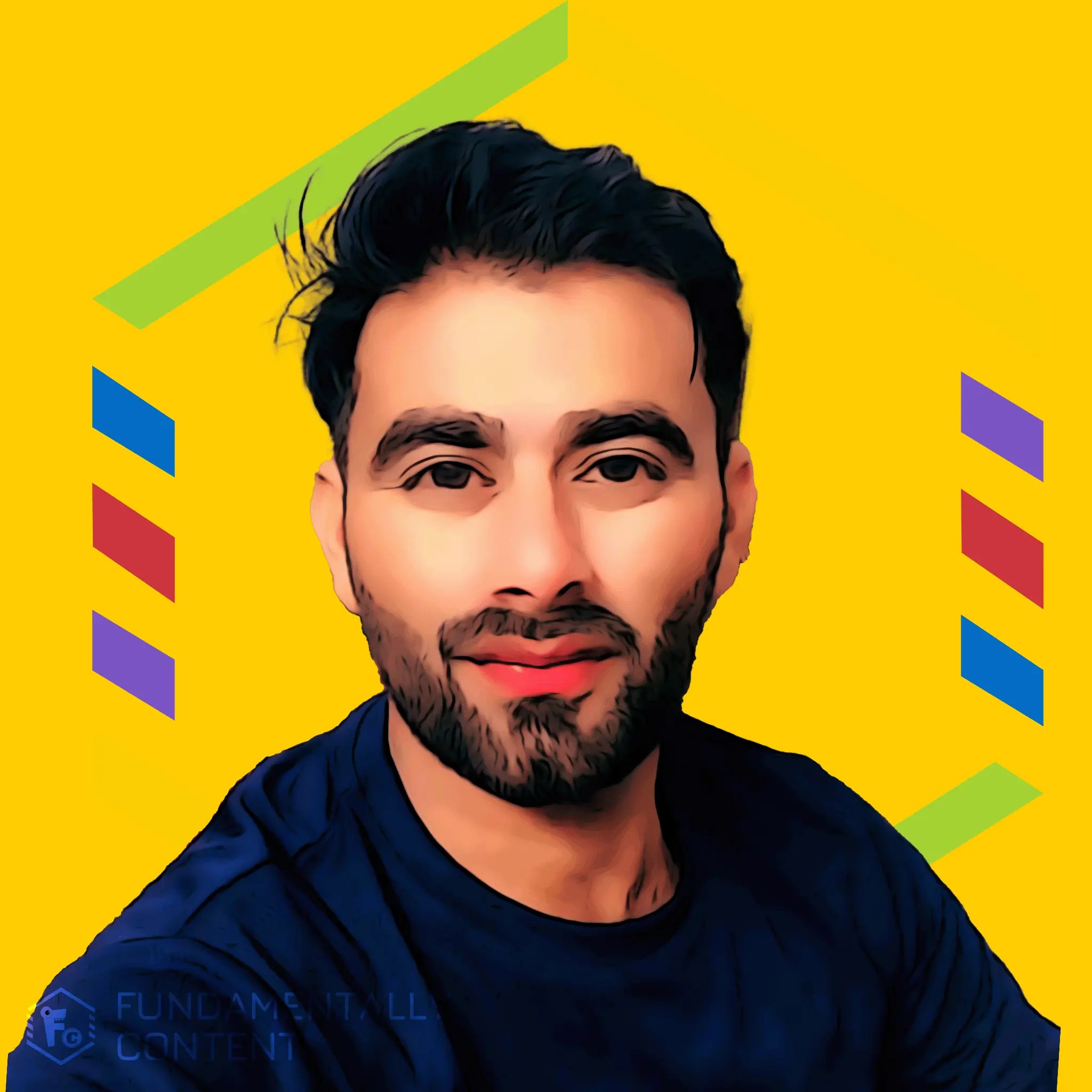Illustration of a portrait of Ehsan Ul Haq, The Content Conjurer at Fundamentally Content