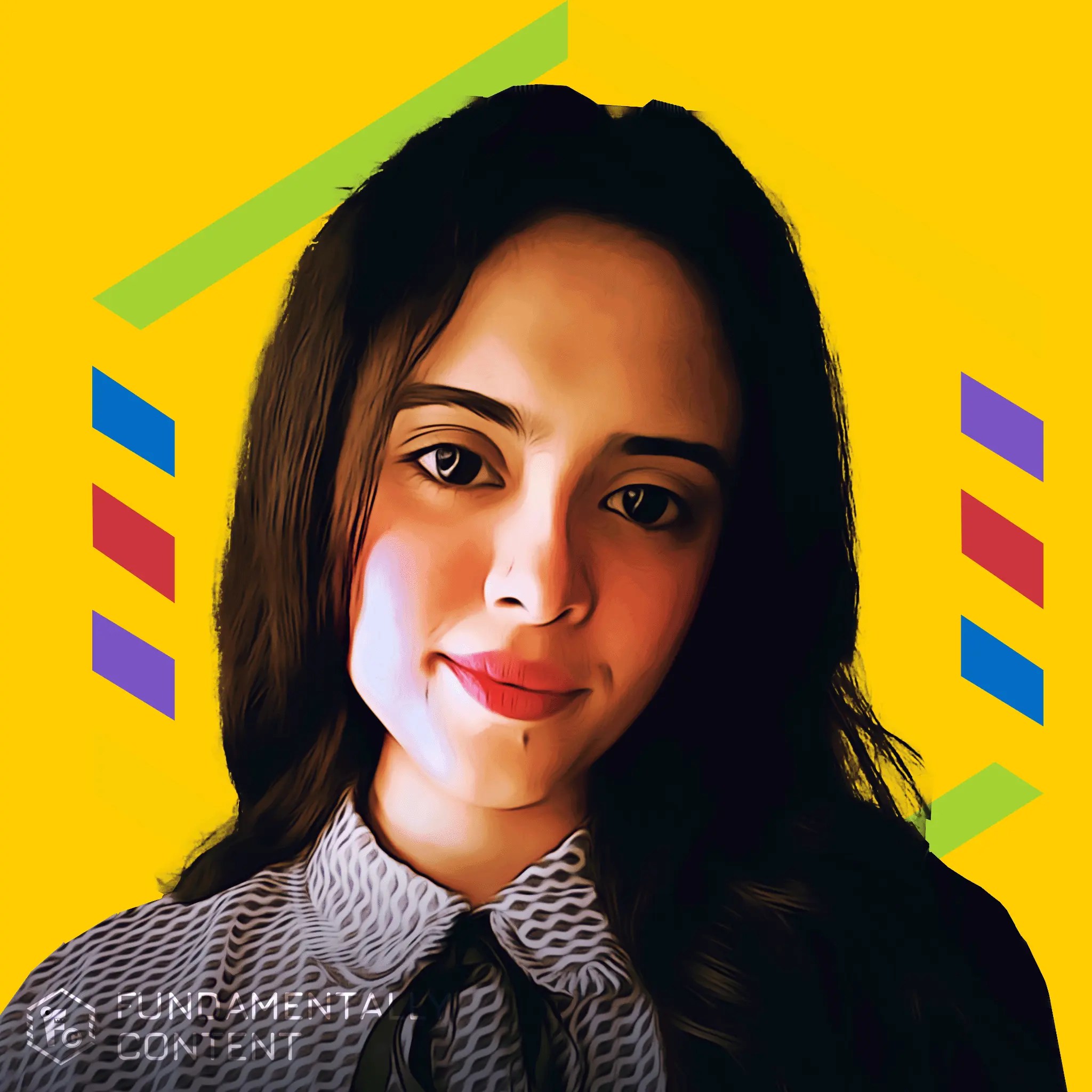 Illustration of a portrait of Saffa Mushtaq, The Social Storyteller at Fundamentally Content