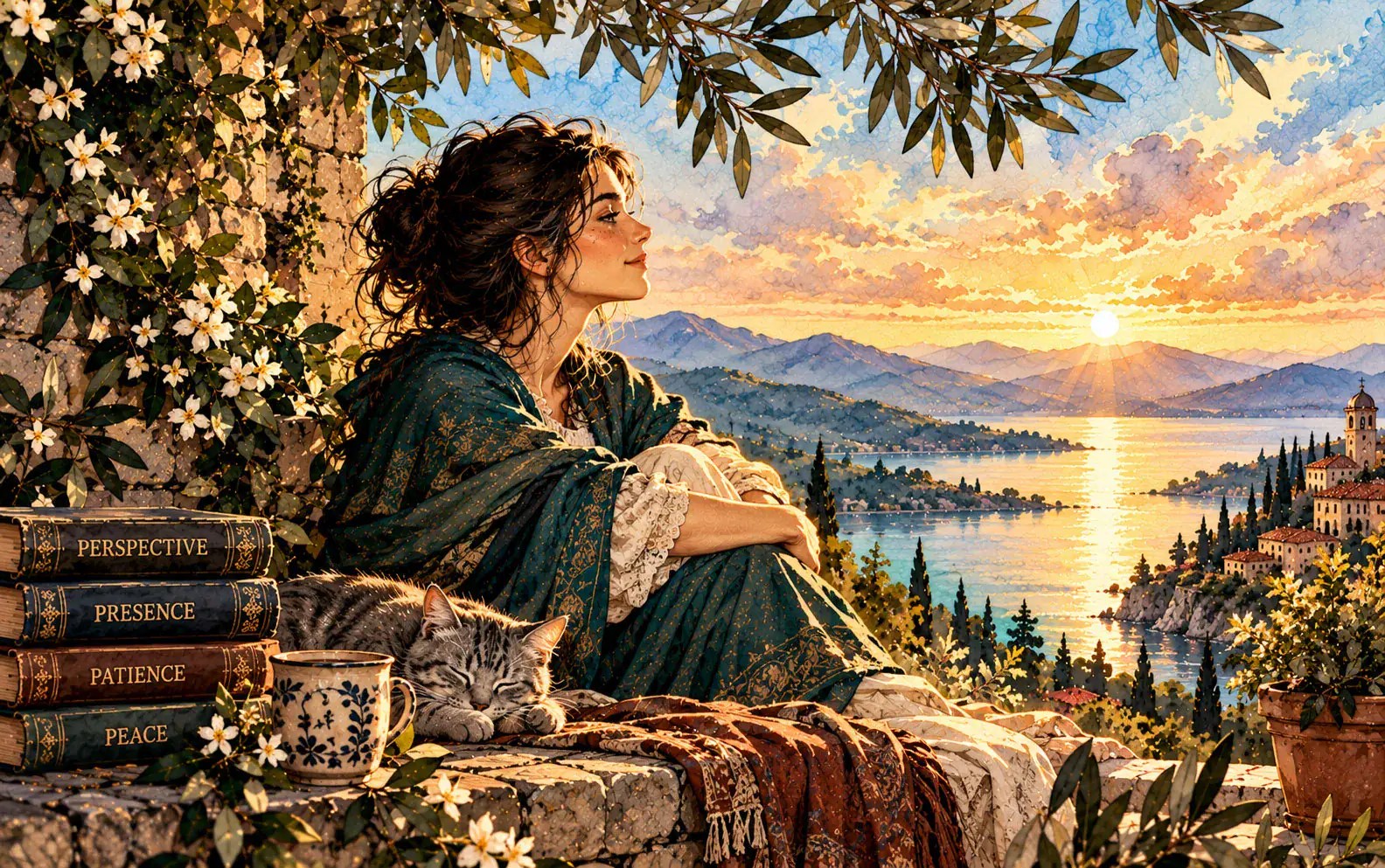Colorful illustration of a young woman with curly hair and sunglasses, conveying a relaxed attitude, emphasizing mental health and mindfulness for individuals with MBTI personality types, including Enneagram 6.