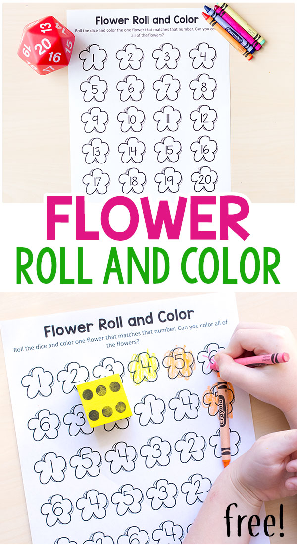 flower roll and color printable activity for kids