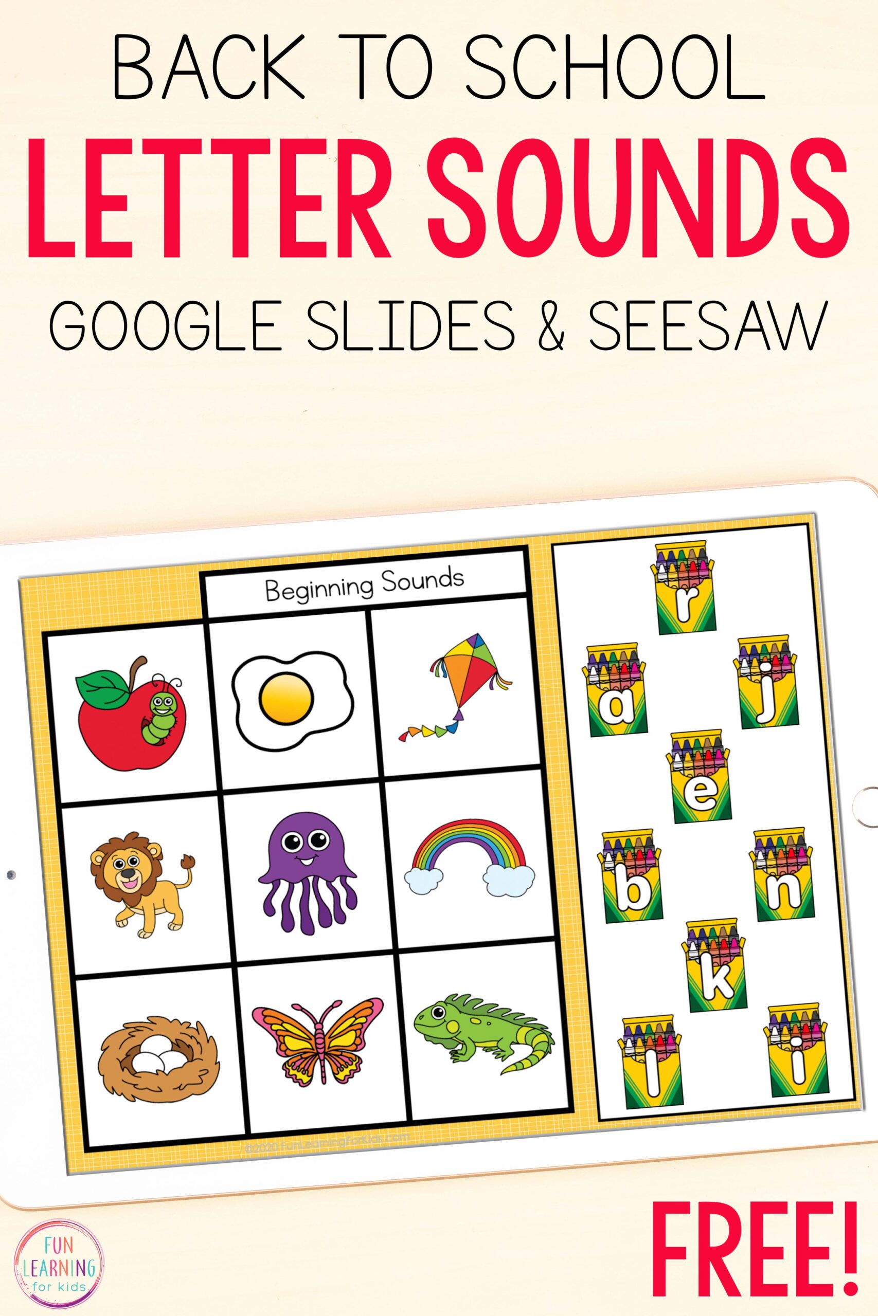 digital back to school letter sounds matching activity