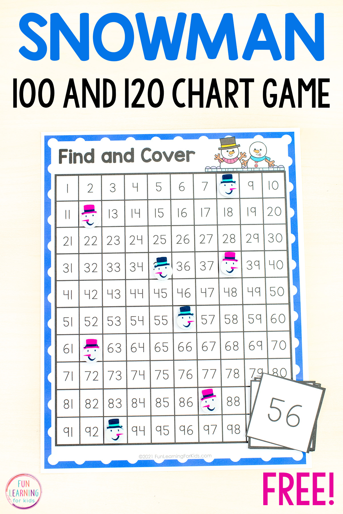 snowman 100 and 120 chart find and cover printable number mats