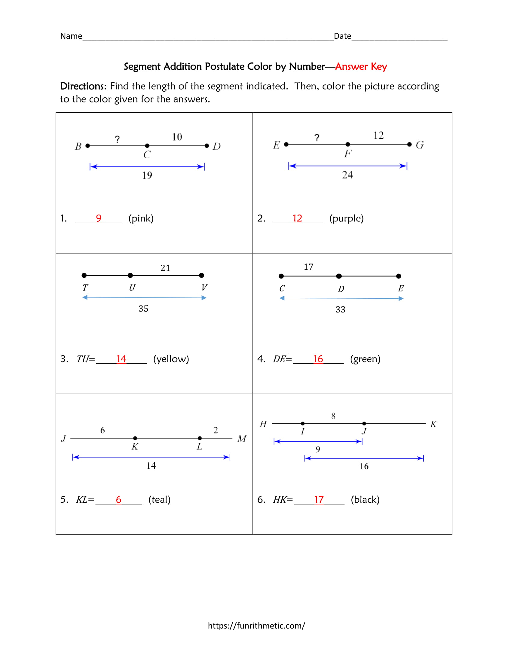 Segment addition postulate worksheet