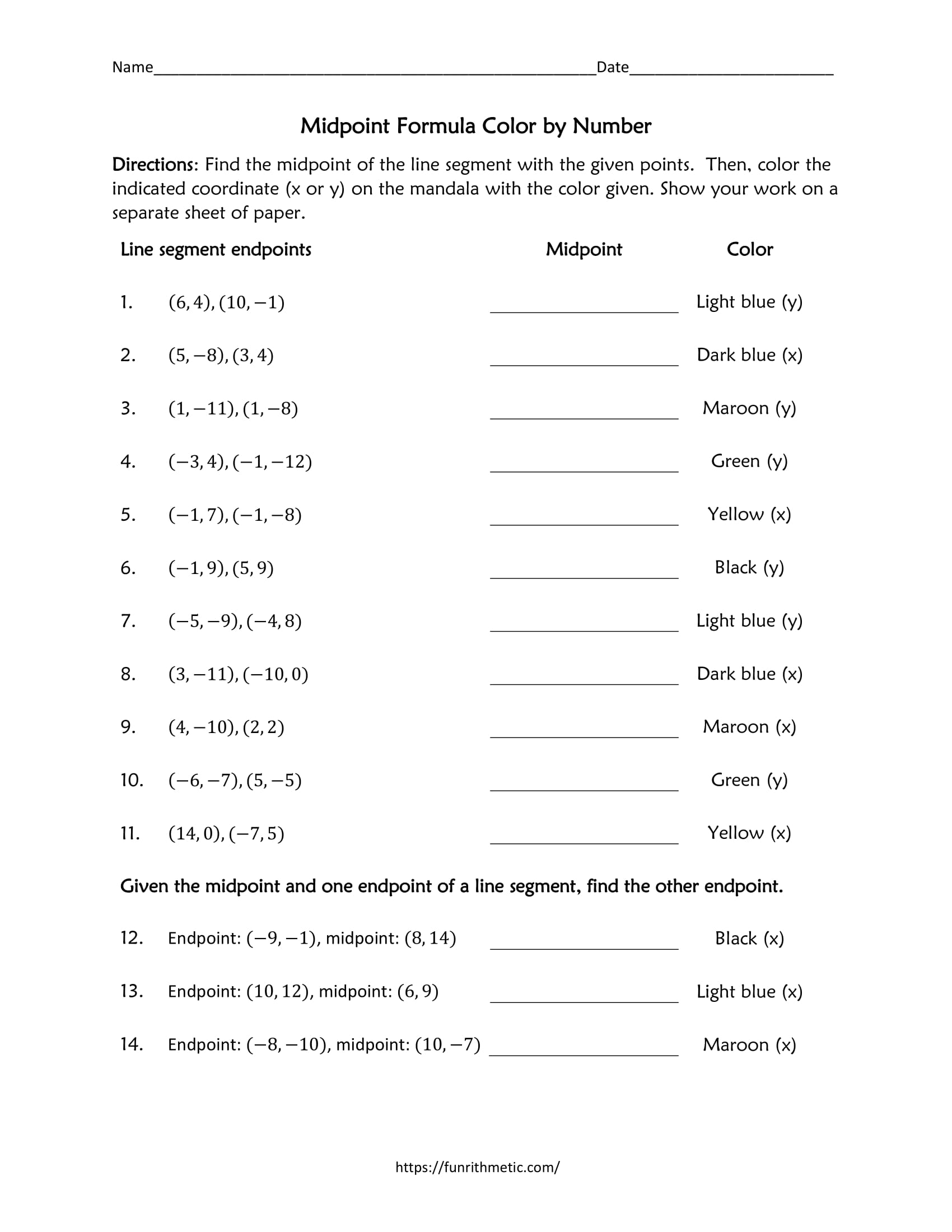 The set includes facts about parachutes, the statue of liberty, and more. Midpoint Formula Color By Number Funrithmetic