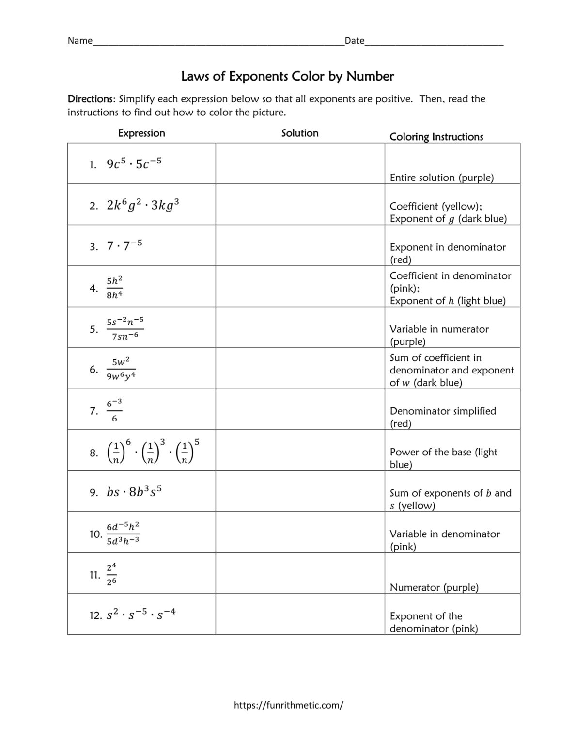 Laws of exponents worksheet