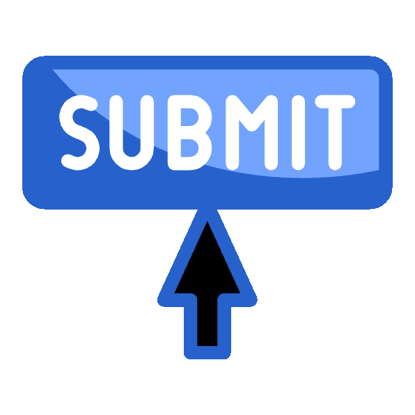 A blue submit button with a computer mouse cursor clicking it