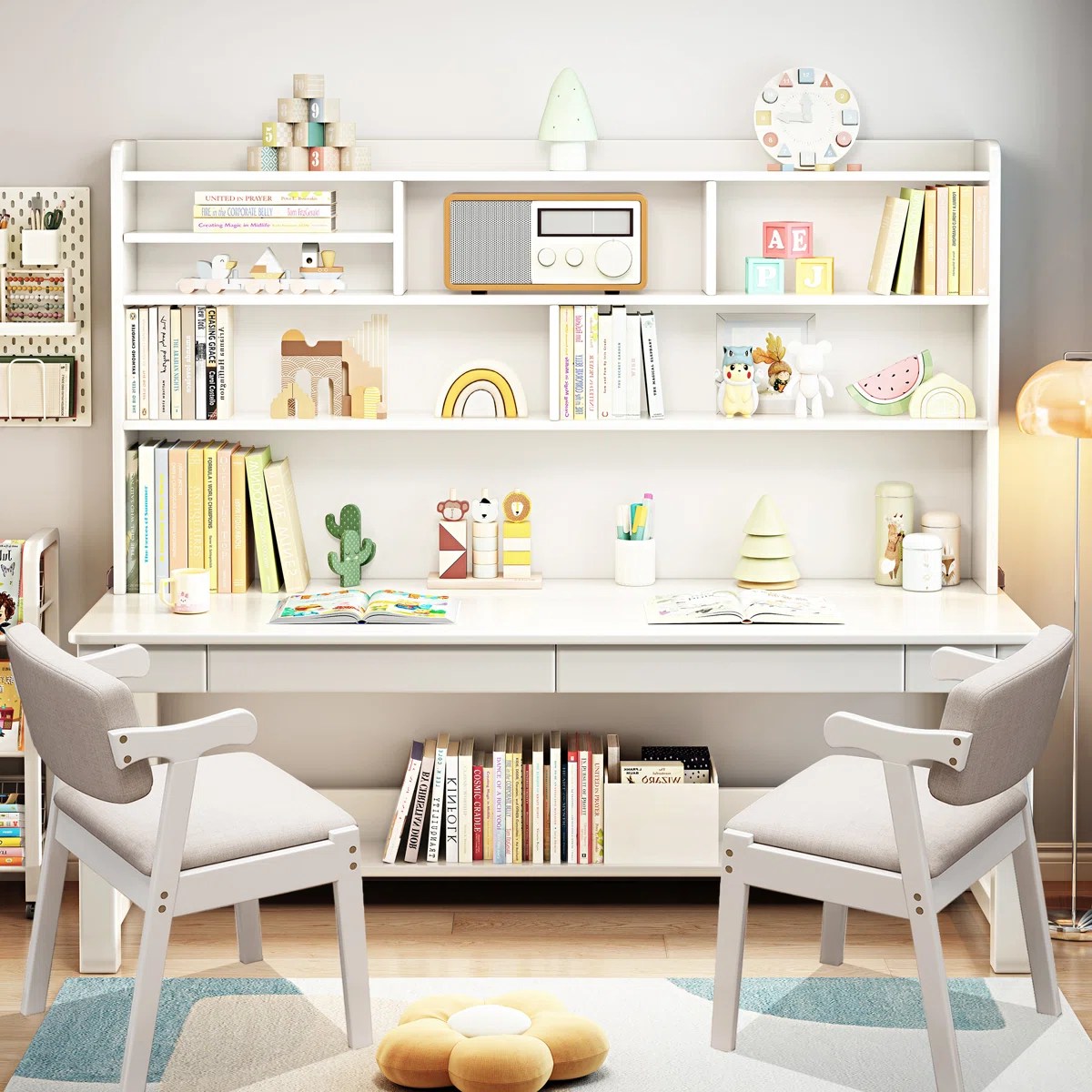Kids Writing Desk with Bookcase & Storage