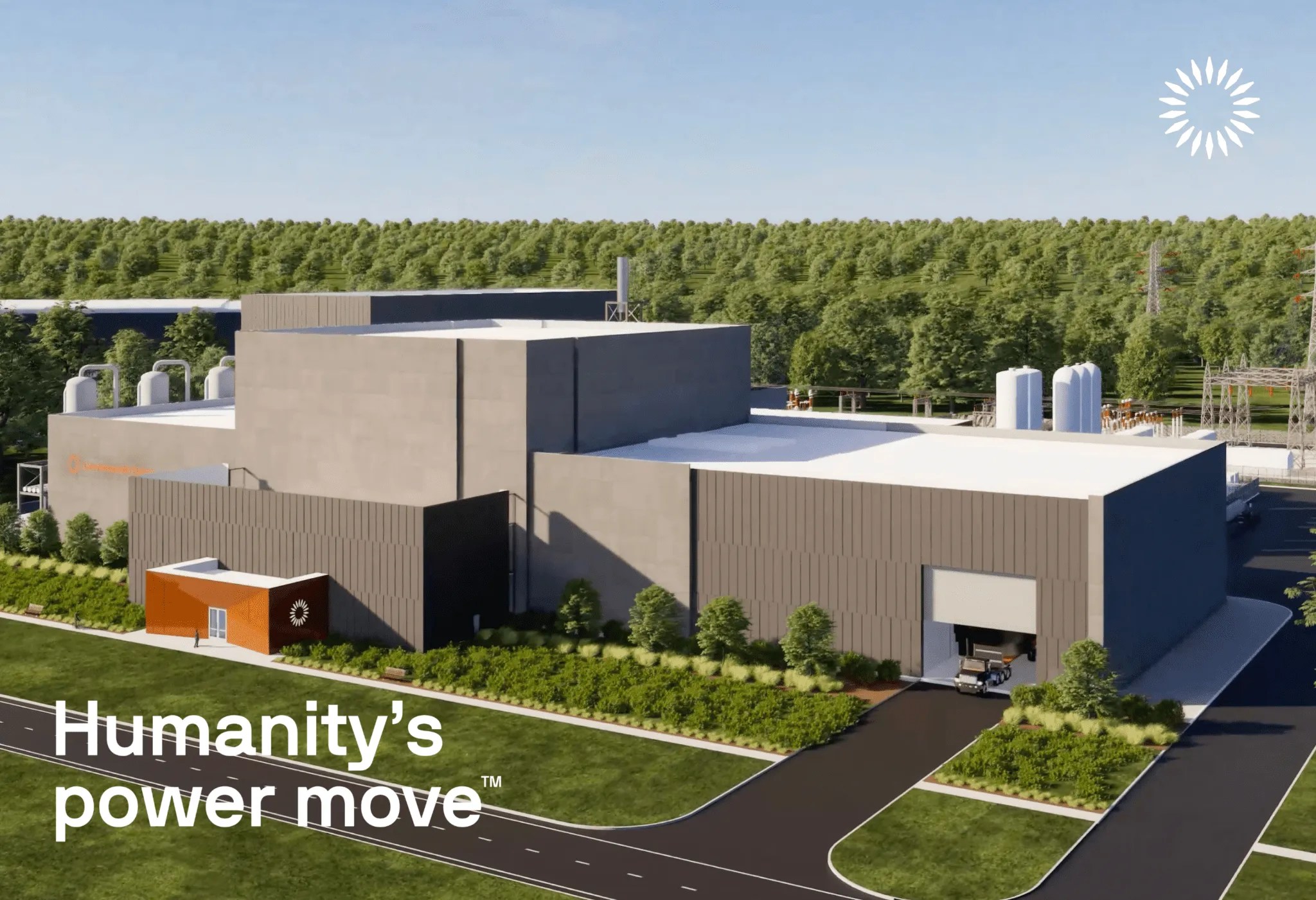 Architectural rendering of the Fall Line Fusion Power Station, CFS's first ARC fusion power plant site in Chesterfield County, Virginia, applying for PJM grid interconnection.