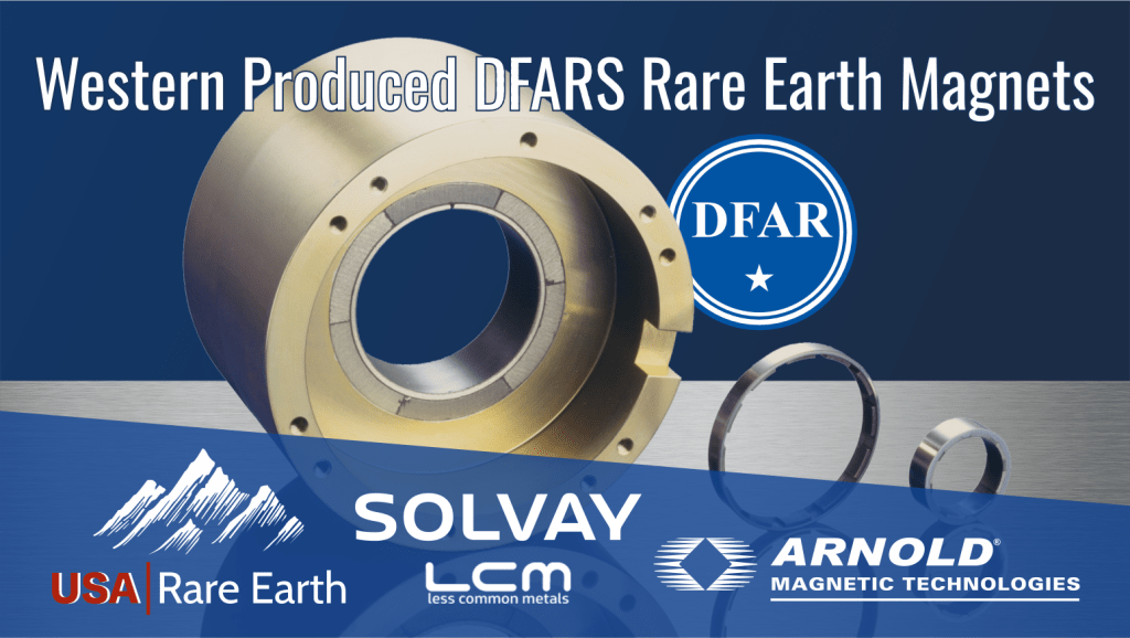 Finished rare earth permanent magnet assemblies produced by Arnold Magnetic Technologies under its Western-produced DFARS rare earth magnet supply chain, developed in partnership with USA Rare Earth, Less Common Metals, and Solvay.