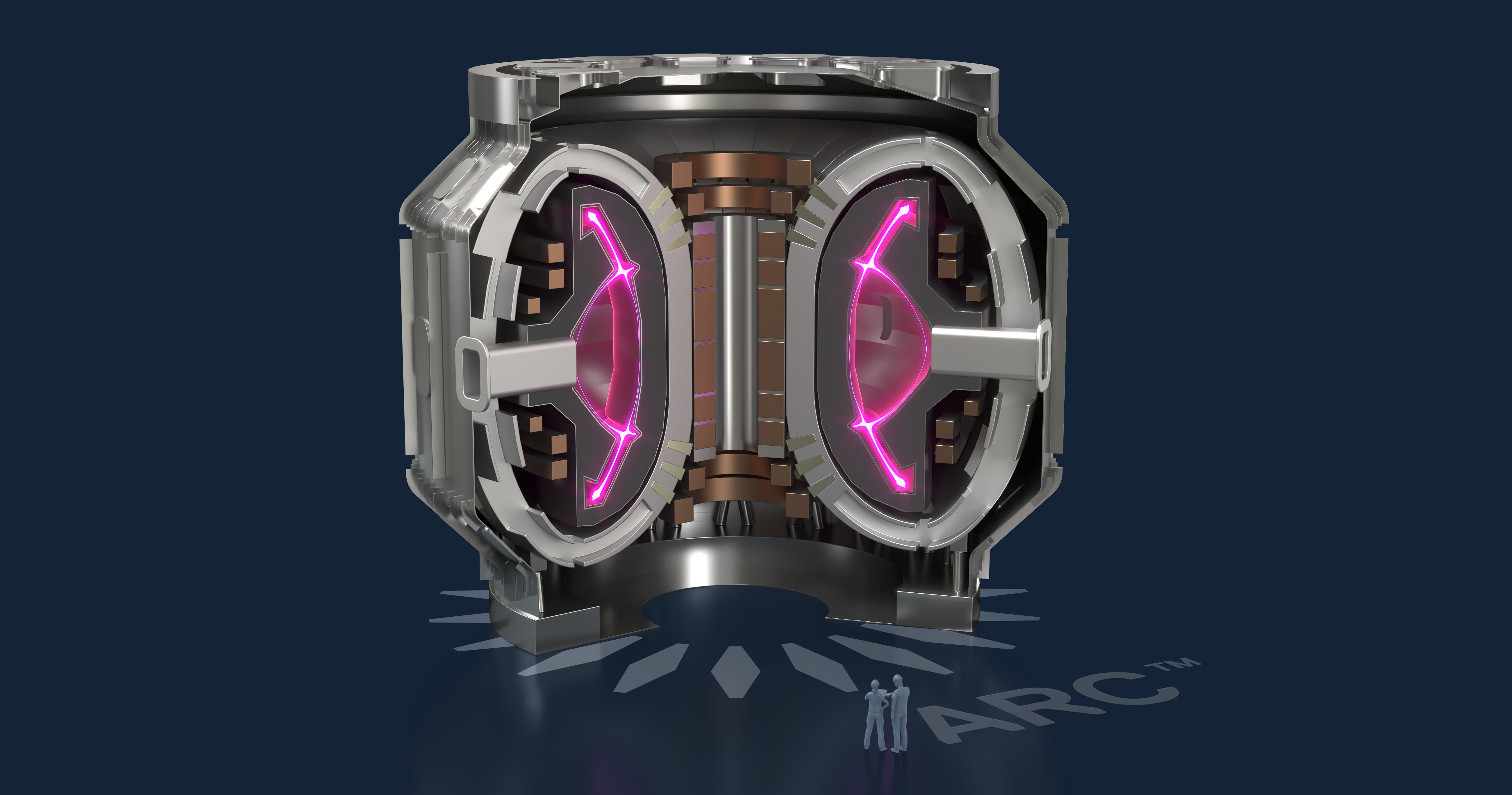 Cutaway rendering of the ARC fusion power plant tokamak, showing the plasma confinement region and high-field magnet coils central to the ARC physics basis design.