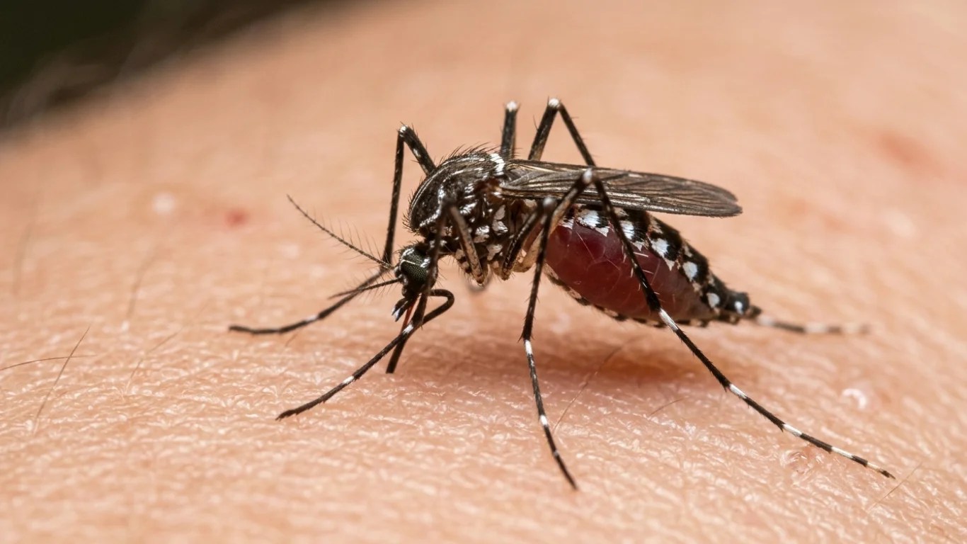 Aedes aegypti mosquito on human skin