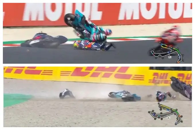 David Alonso sufrió fuerte accidente durante la clasificación del GP de San Marino de Moto 2 en Misano y saldrá en la 17° posición el domingo. //Foto: captura de video / © futbolydeportes.com