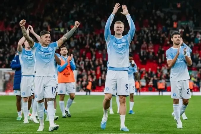 Haaland, orgulloso de la fortaleza mental y el carácter demostrados en la victoria del Man City sobre el Liverpool despues de ser declarado culpable de infringir la norma financiera de la Premier. // Foto: Manchester City
