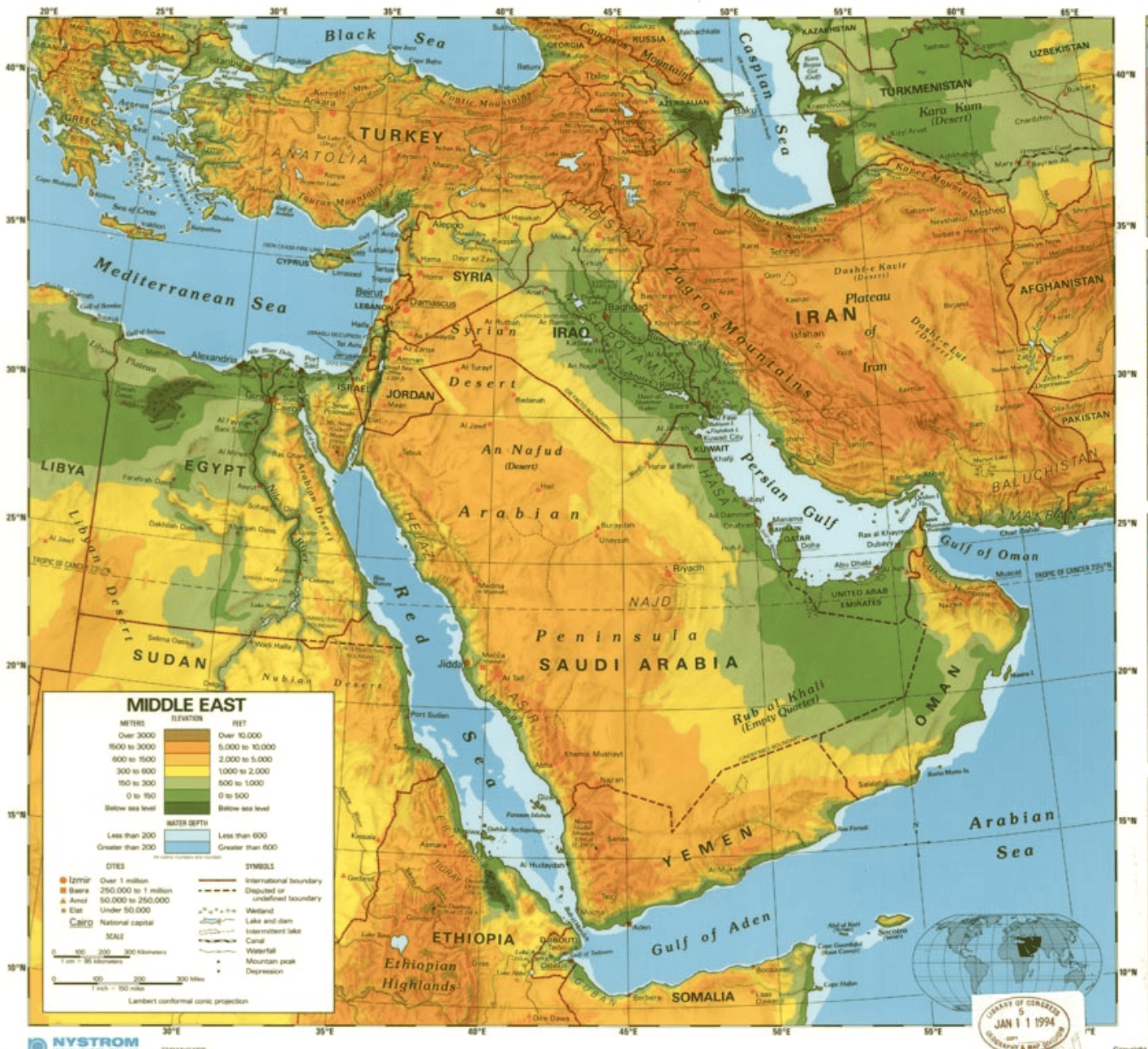Middle East Physical Features Map Topographic Map 