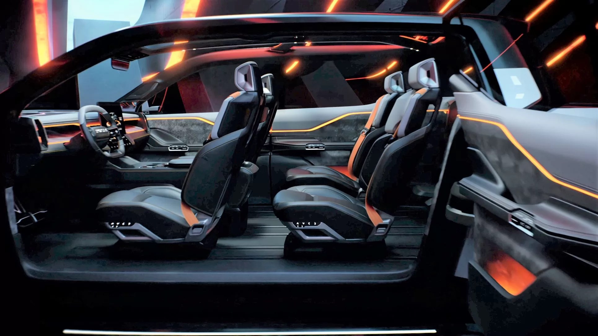 Ram 1500 Revolution BEV Concept pickup interior.