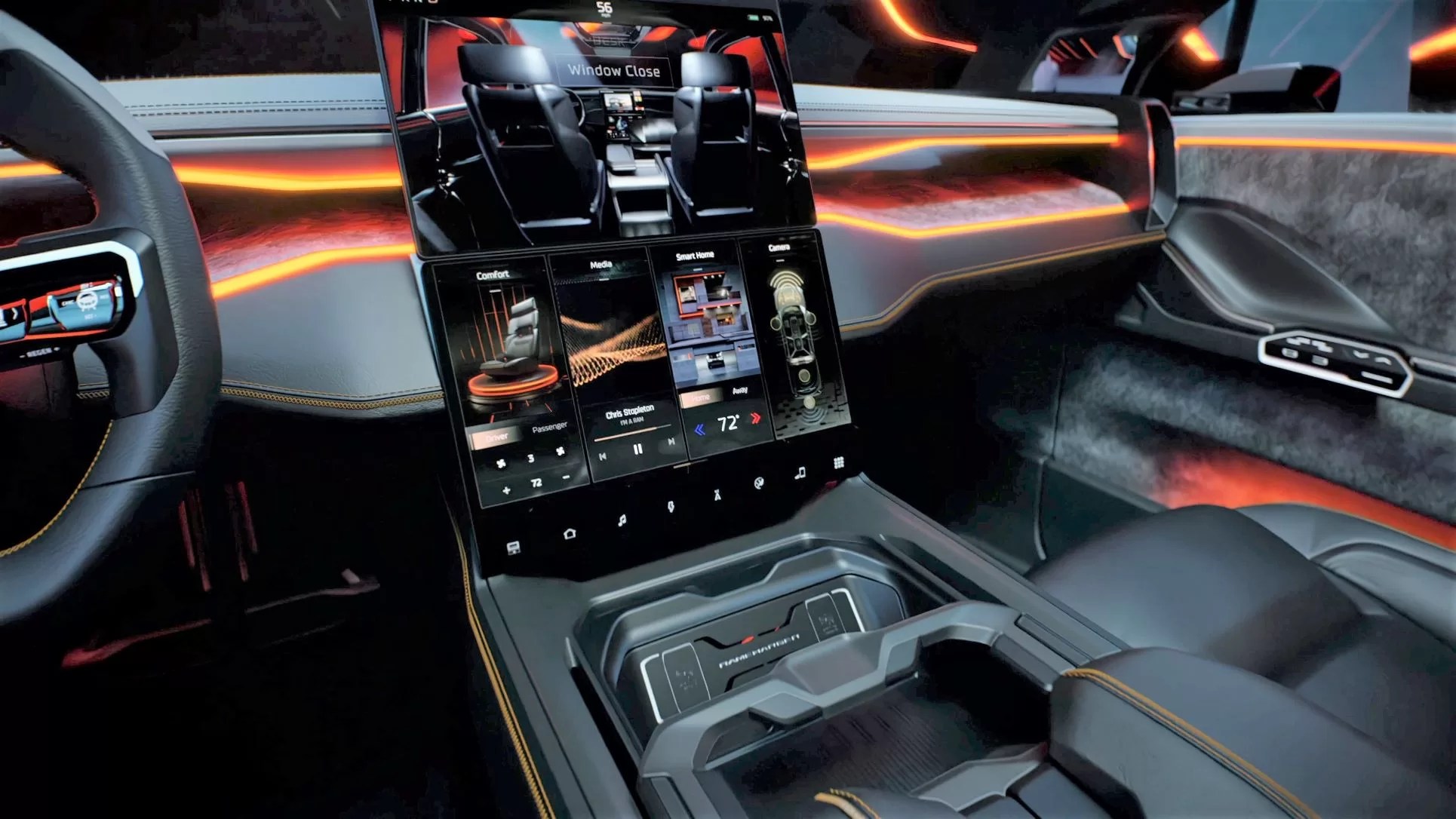 Ram 1500 Revolution BEV Concept pickup twin touchscreens.