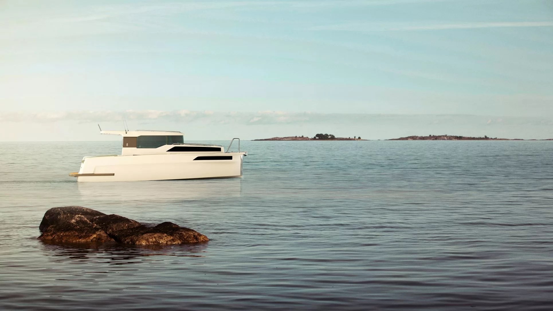 Juva e/y 30 render on the sea.