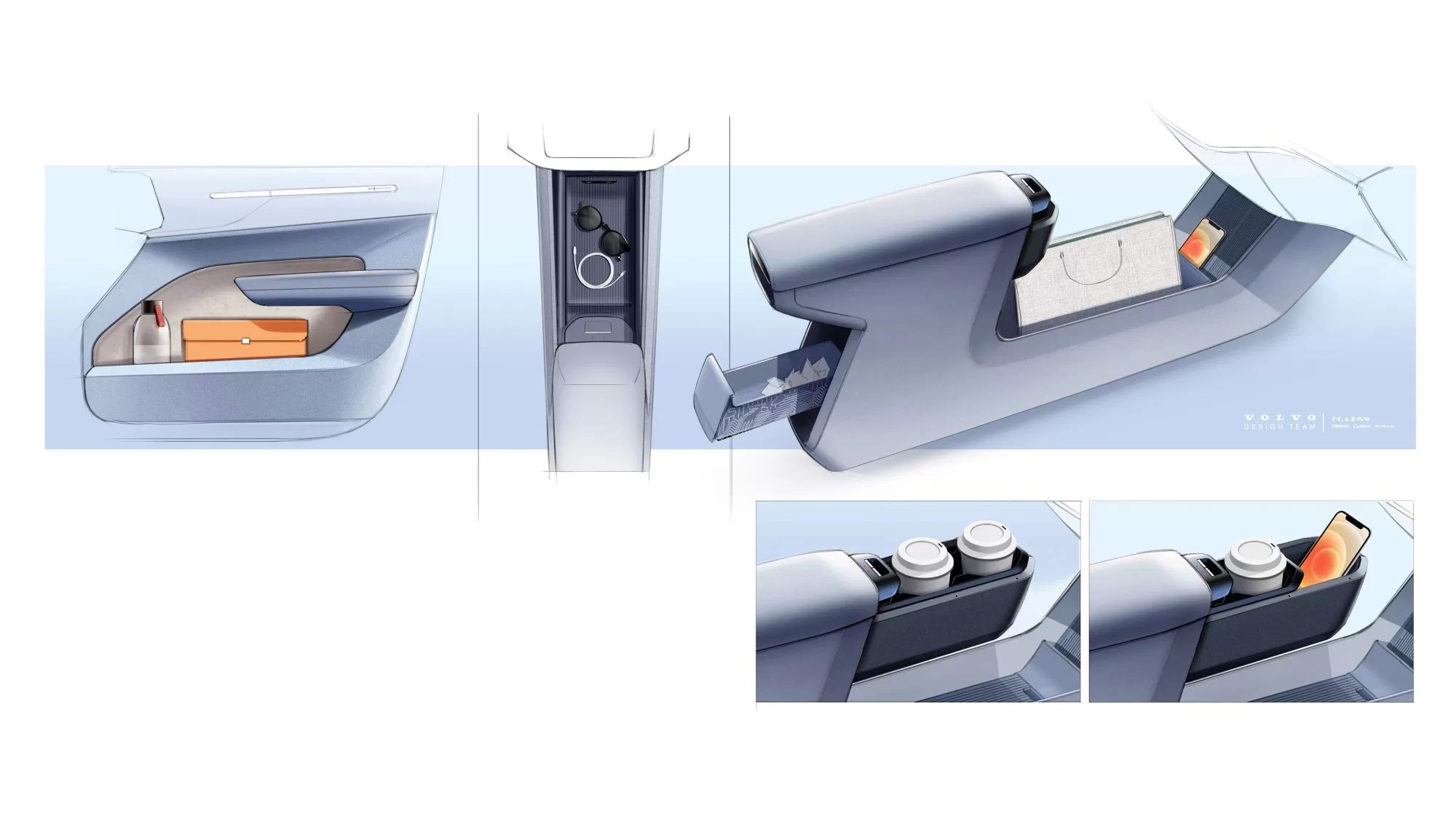 Volvo EX30 console sketch.