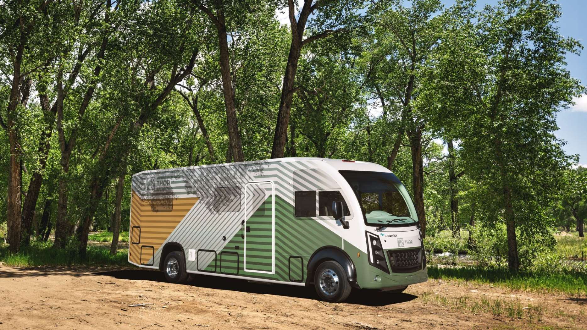 Thor hybrid Class A test vehicle front side.