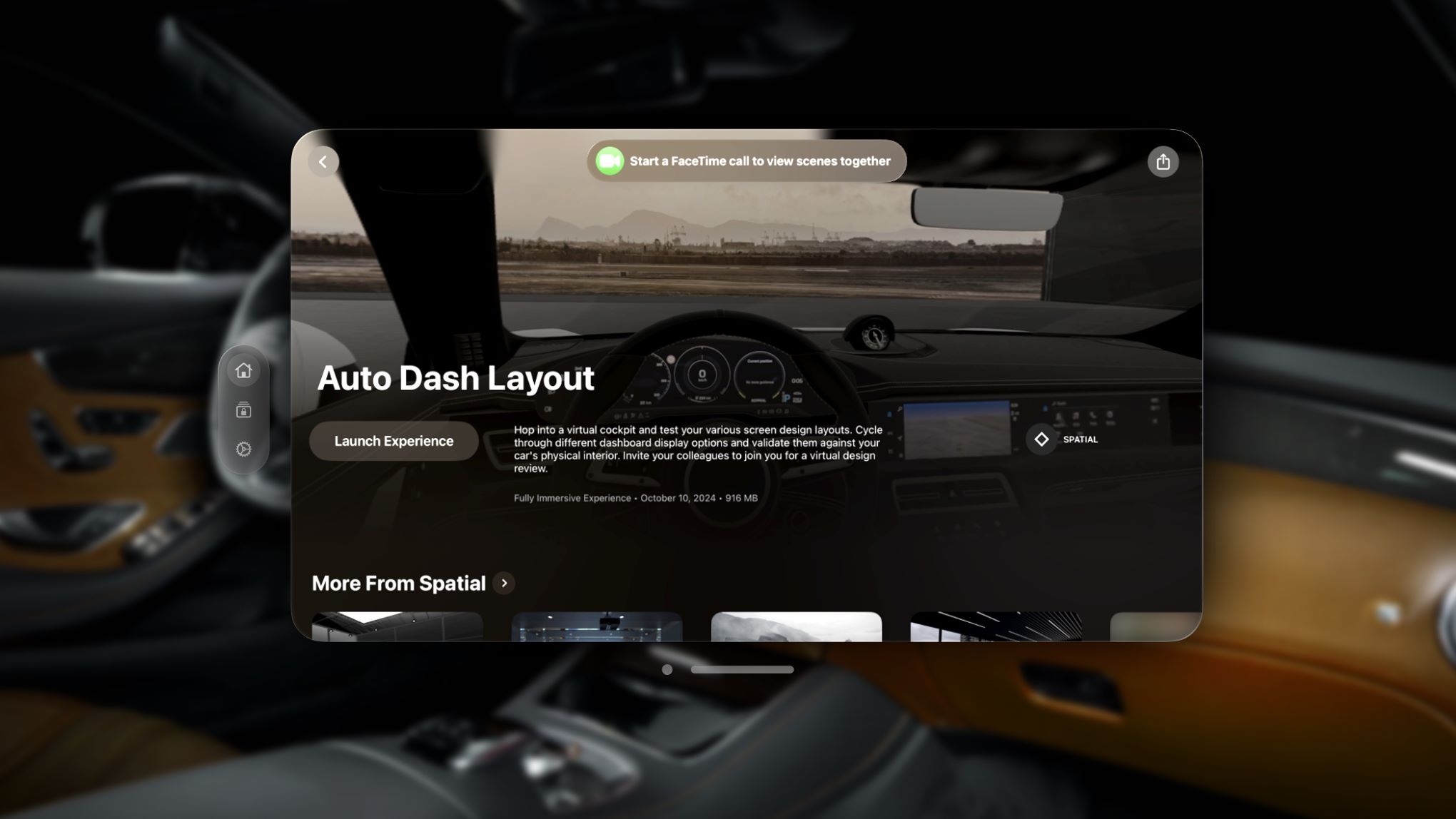 Spatial Analogue auto dash layout using FaceTime.