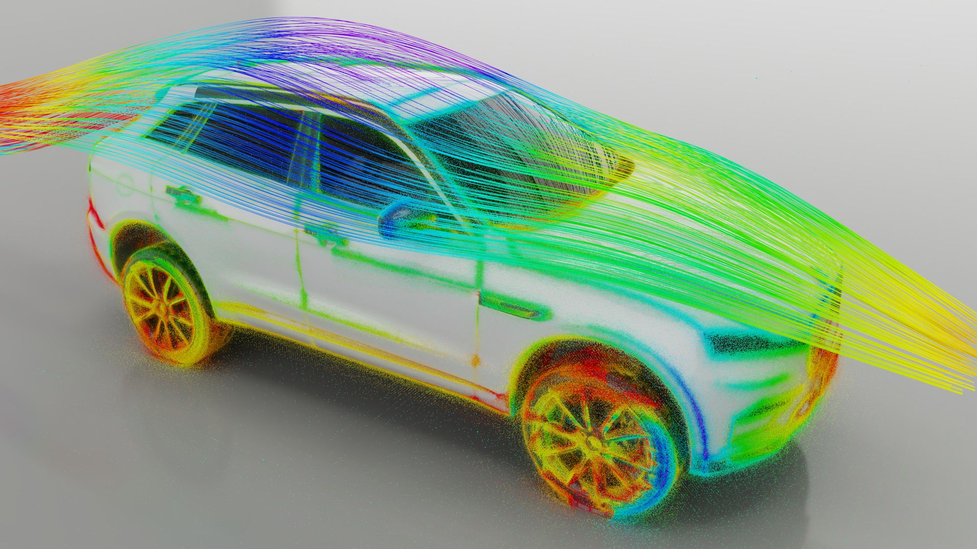 Ansys Fluent simulation of vehicle aerodynamics powered by Omniverse.