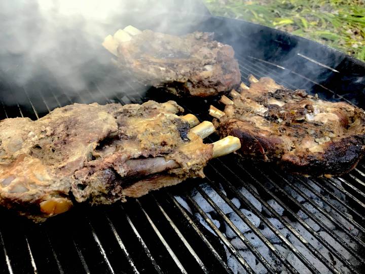 Grilling coconut ribs
