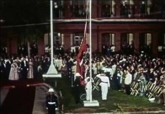 Photo of T&T's flag raising on the first Independence Day in August 1962.